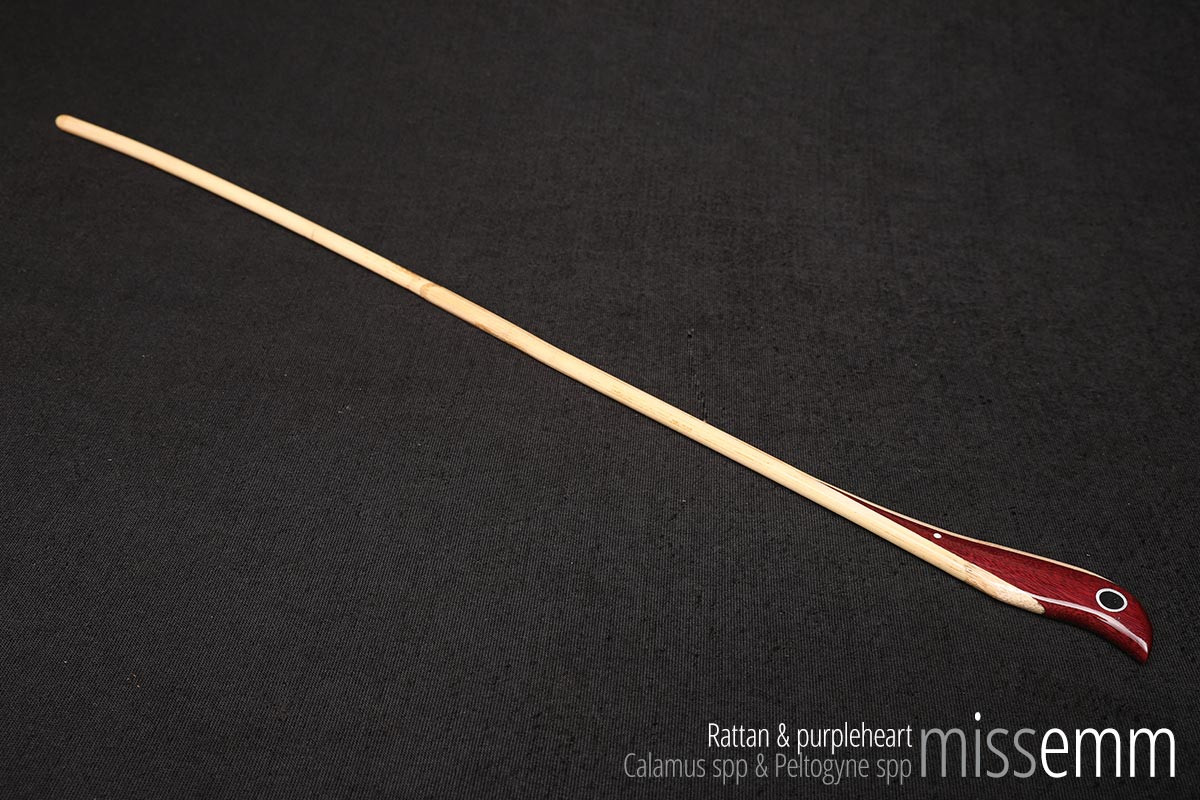 Handcrafted fetish toys | Rattan bdsm spanking cane with purpleheart handle | By Sydney kink artisan Miss Emm.