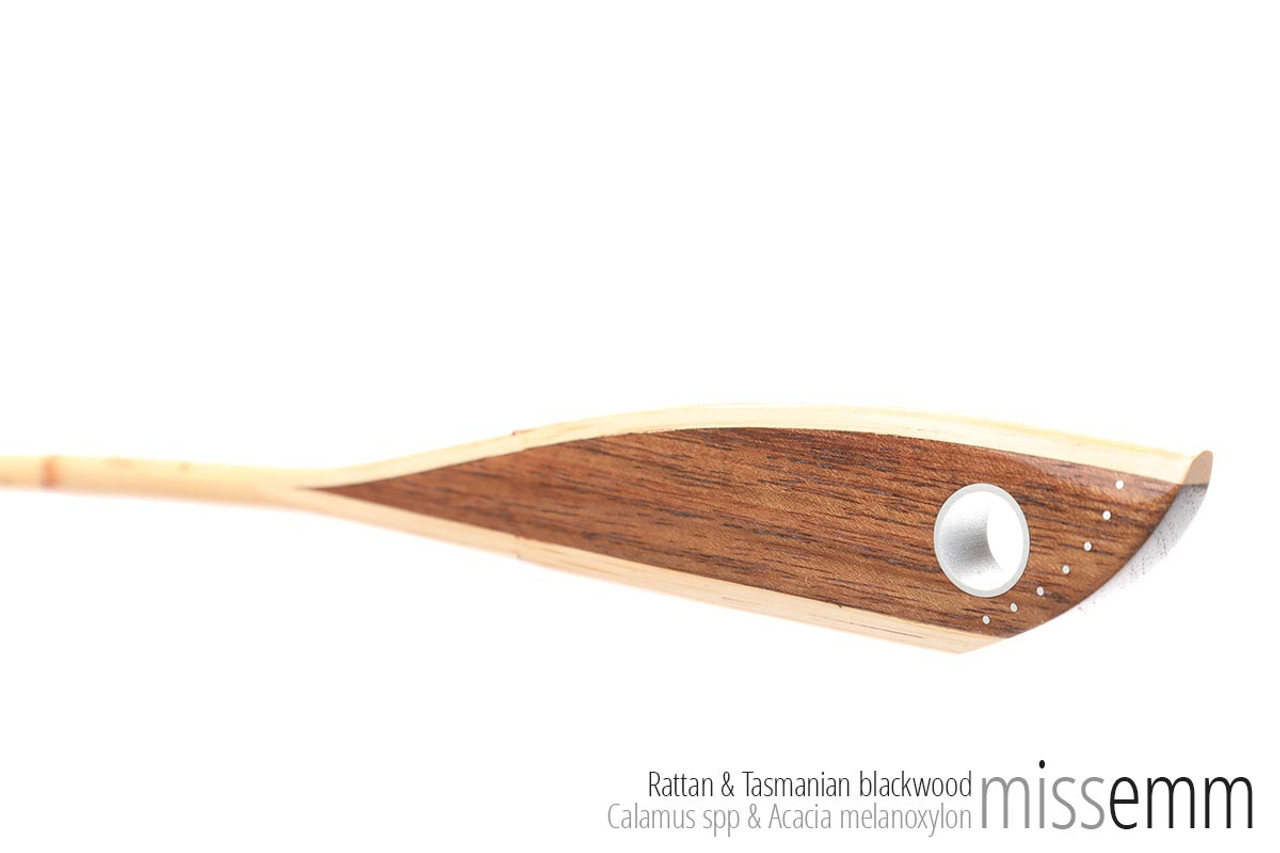 Australian made bdsm toys | Spanking cane | By Sydney kink artisan Miss Emm | This cane has been handmade from rattan with an Australian blackwood handle and aluminium details. It is the perfect addition to any fetish toy collection.