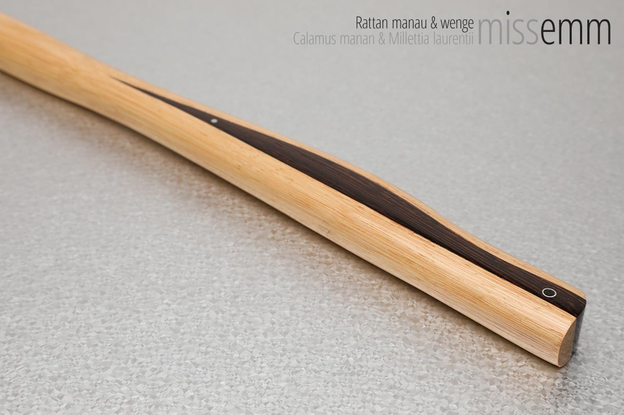 Unique handcrafted bdsm toys | Rattan spanking pane (flat bladed cane) | By kink artisan Miss Emm | Made from rattan and wenge (a dark hardwood from Central Africa) this flat sided cane will provide you with a new sensation to your impact play repertoire. 