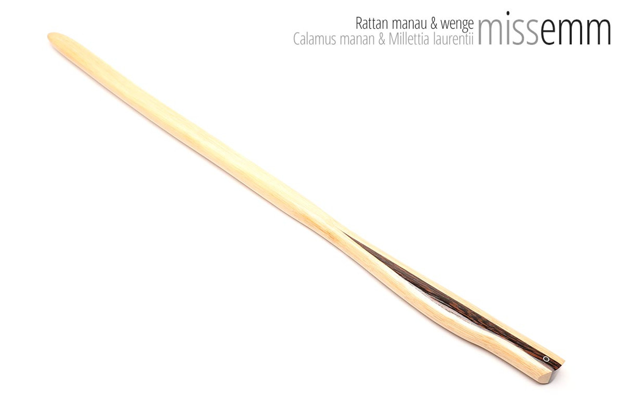 Unique handcrafted bdsm toys | Rattan spanking pane (flat bladed cane) | By kink artisan Miss Emm | Made from rattan and wenge (a dark hardwood from Central Africa) this flat sided cane will provide you with a new sensation to your impact play repertoire. 