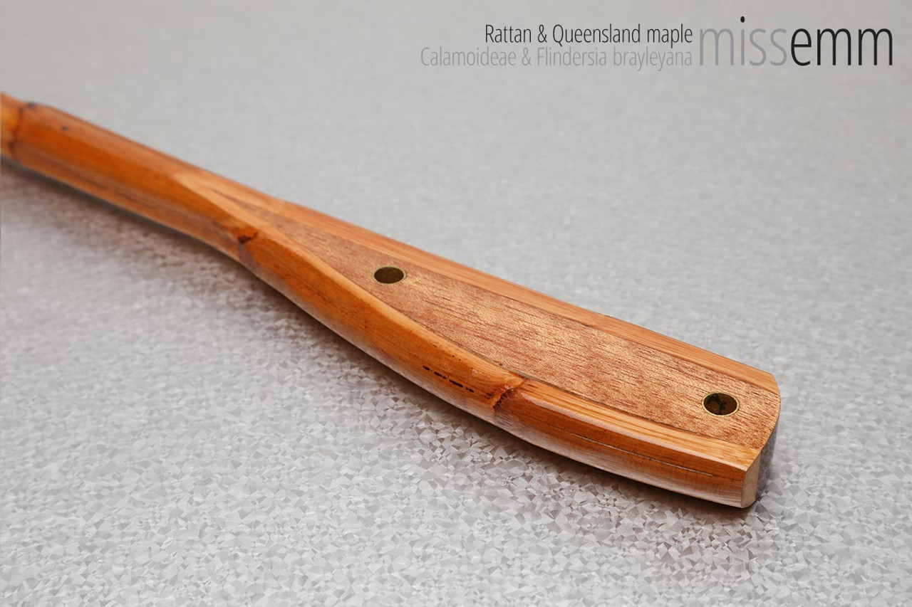 Unique handcrafted bdsm toys | Rattan spanking cane | By kink artisan Miss Emm | This short thick discipline cane is made from rattan with a Queensland maple handle and brass details. It will make an ideal travel cane for those who take their kink with them on their travels :)