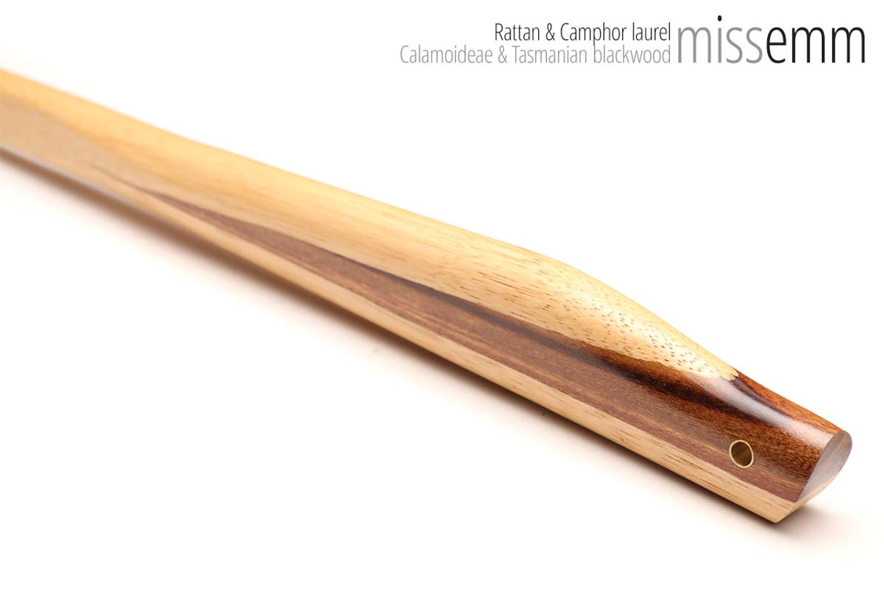 Unique handcrafted bdsm toys | Rattan spanking pane (flat bladed cane) | By kink artisan Miss Emm | The shaft is made from rattan cane and the handle has been handcrafted from camphor laurel with brass details.