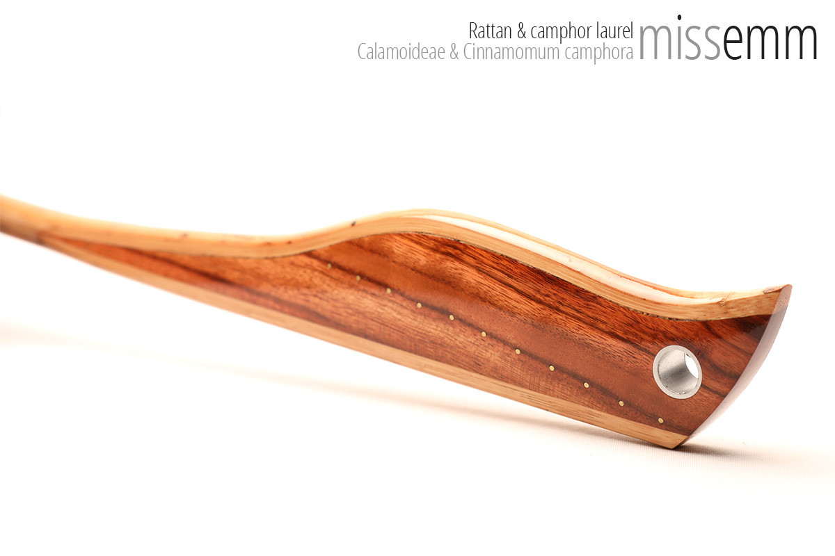 Unique handcrafted bdsm toys | Rattan spanking cane | By kink artisan Miss Emm | The shaft is rattan cane and the handle has been handcrafted from camphor laurel with aluminium details.
