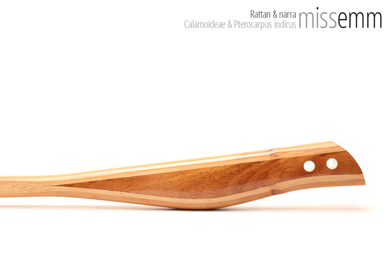 Unique handcrafted bdsm toys | Rattan spanking pane (flat bladed cane) | By kink artisan Miss Emm | The shaft is made from rattan cane and the handle has been handcrafted from narra with brass details.