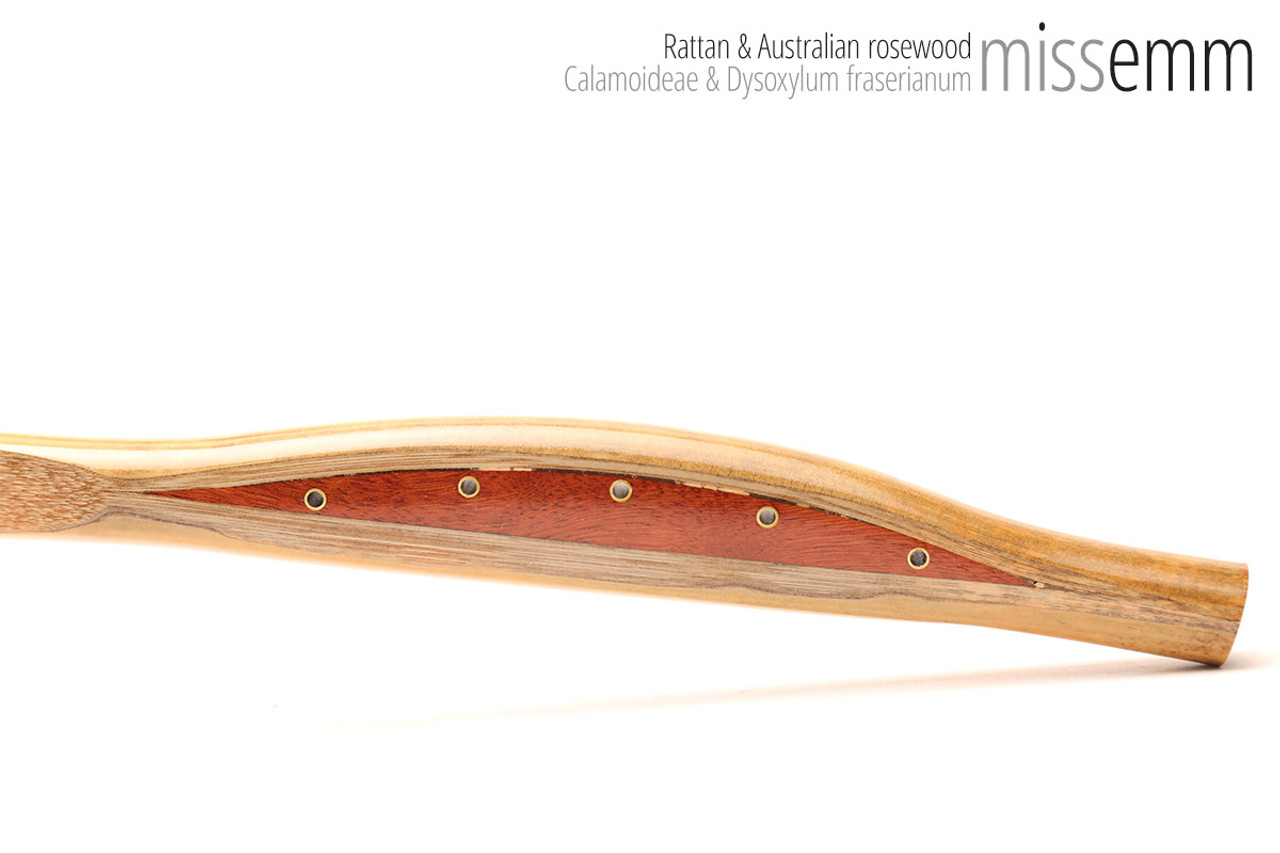 Unique handcrafted bdsm toys | Rattan spanking pane (flat bladed cane) | By kink artisan Miss Emm | The shaft is made from rattan cane and the handle has been handcrafted from Australian rosewood with brass details.