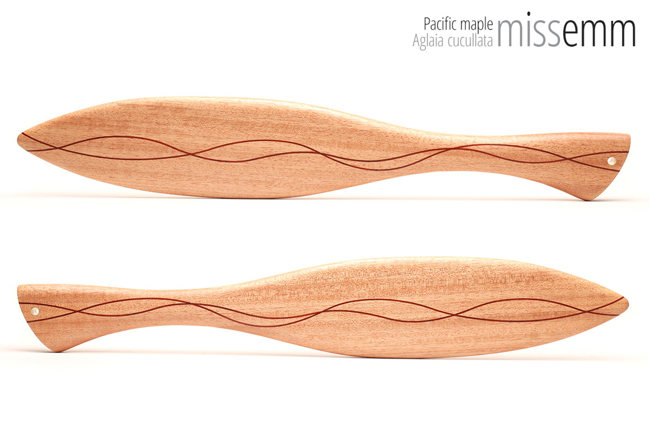 Unique handcrafted bdsm toys | Wooden spanking paddle | By kink artisan Miss Emm | Made from Pacific maple with brass details.
