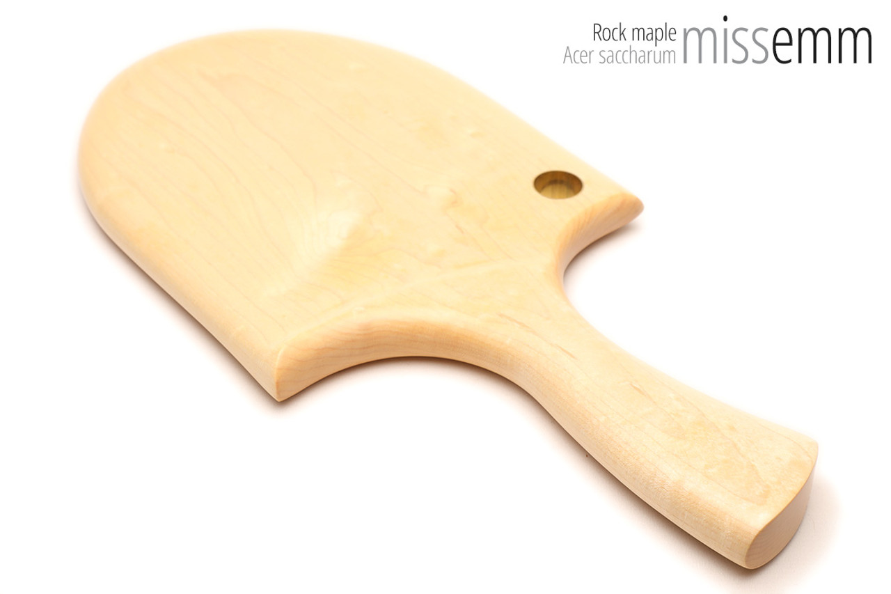 Unique handcrafted bdsm toys | Wooden spanking paddle | By kink artisan Miss Emm | Made from rock maple with brass details.