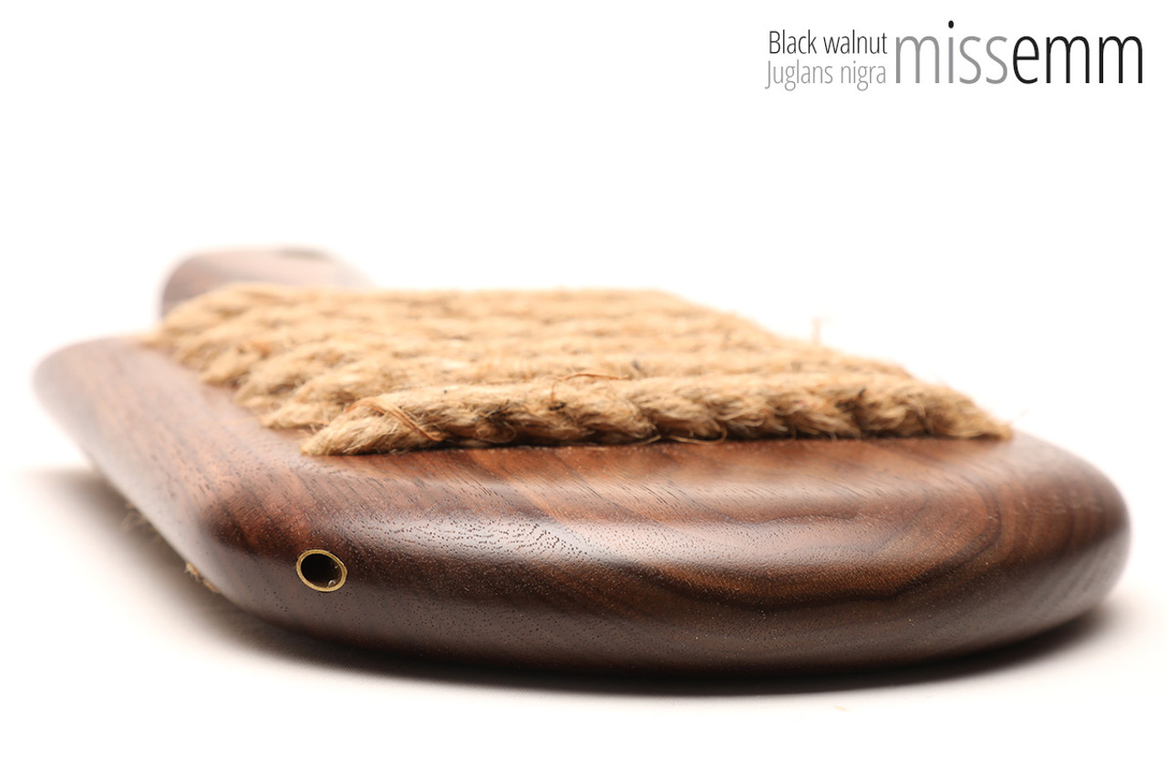 Unique handcrafted bdsm toys | Wooden spanking paddle | By kink artisan Miss Emm | Made from black walnut with brass details.