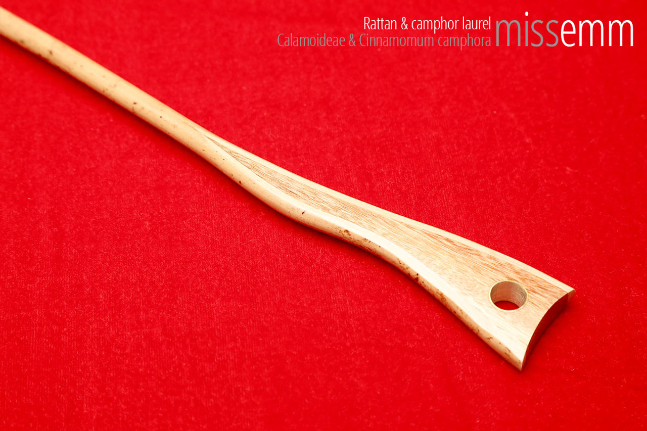 Handmade bdsm toys | Rattan cane | By kink artisan Miss Emm | The cane shaft is rattan cane and the handle has been handcrafted from camphor laurel with brass details.