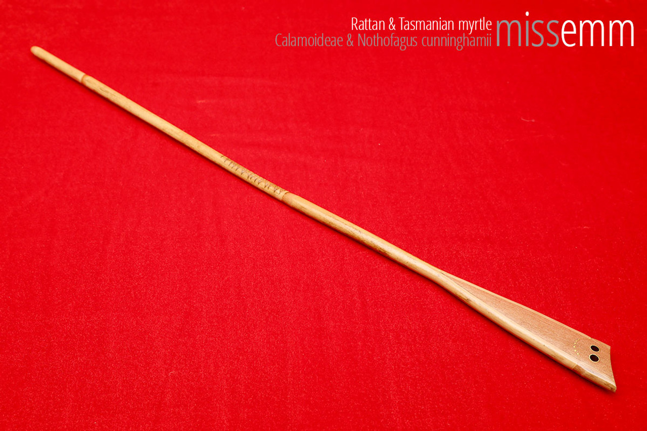 Handmade bdsm toys | Rattan cane | By kink artisan Miss Emm | The cane shaft is rattan cane and the handle has been handcrafted from myrtle with brass details.