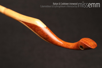 Handmade bdsm toys | Rattan cane | By kink artisan Miss Emm | The cane shaft is rattan cane and the handle has been handcrafted from Cooktown ironwood with brass details.