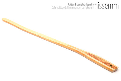 Unique handcrafted bdsm toys | Rattan spanking pane (flat bladed cane) | By kink artisan Miss Emm | The shaft is made from rattan cane and the handle has been handcrafted from camphor laurel with brass details.