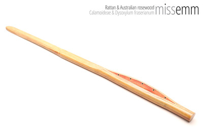 Unique handcrafted bdsm toys | Rattan spanking pane (flat bladed cane) | By kink artisan Miss Emm | The shaft is made from rattan cane and the handle has been handcrafted from Australian rosewood with brass details.