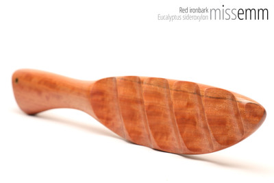 Unique handcrafted bdsm toys | Wooden spanking paddle | By kink artisan Miss Emm | Made from NSW ironbark with brass details.