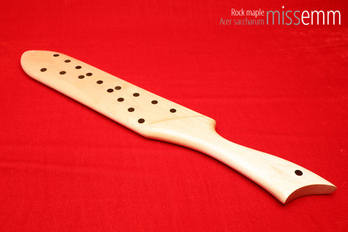 Unique handcrafted spanking toys | Wooden paddle | By kink artisan Miss Emm | Made from rock maple with brass details.