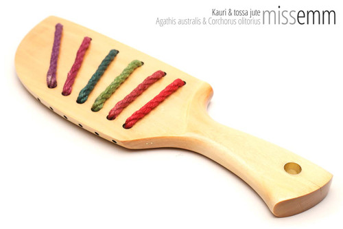 Unique handcrafted spanking toys | Wooden paddle | By kink artisan Miss Emm | Made from kauri with brass details.