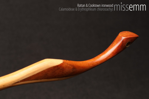 Handmade bdsm toys | Rattan cane | By kink artisan Miss Emm | The cane shaft is rattan cane and the handle has been handcrafted from Cooktown ironwood with brass details.