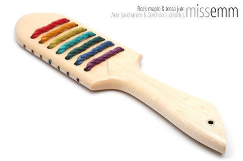 Unique handcrafted spanking toys | Wooden paddle | By kink artisan Miss Emm | Made from rock maple with brass details.
