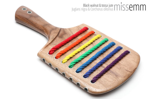 Unique handcrafted spanking toys | Wooden paddle | By kink artisan Miss Emm | Made from black walnut with aluminium details.