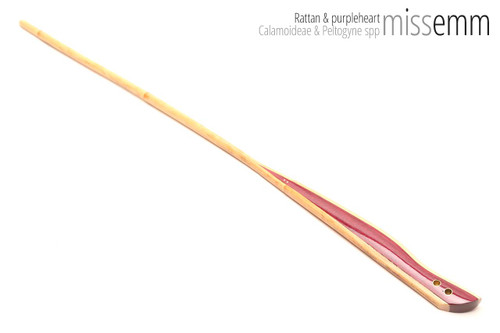 Handmade bdsm toys | Rattan cane | By kink artisan Miss Emm | The cane shaft is rattan cane and the handle has been handcrafted from purpleheart with brass details.