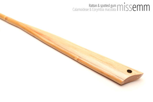 Handmade bdsm toys | Rattan cane | By kink artisan Miss Emm | The cane shaft is rattan cane and the handle has been handcrafted from spotted gum with brass details.