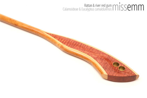 Handmade bdsm toys | Rattan cane | By kink artisan Miss Emm | The cane shaft is rattan cane and the handle has been handcrafted from river red gum with brass details.