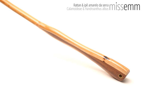 Handmade bdsm toys | Rattan cane | By kink artisan Miss Emm | The cane shaft is rattan cane and the handle has been handcrafted from ipê-amarelo-da-serra with brass details.