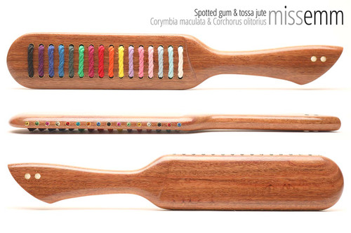 Unique handcrafted spanking toys | Wooden paddle | By kink artisan Miss Emm | Made from spotted gum with brass details. Unique handcrafted spanking toys | Wooden paddle | By kink artisan Miss Emm | Made from spotted gum with brass details.