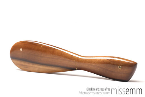 Unique wooden spanking toys | Blackheart sassafras OTK paddle | By kink artisan toy maker Miss Emm