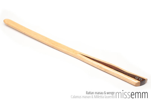 Unique bdsm spanking toys | Pane (flat cane) | By Sydney kink artisan Miss Emm | Made from rattan with a wenge handle and aluminium details, this unique impact toy is the perfect dungeon accessory for the sensual sadist, hard core disciplinarian, Mistress, Master, or anyone who just loves their discipline play.