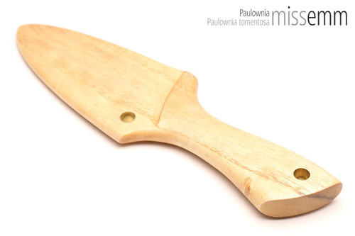 Unique handcrafted bdsm toys | Wooden spanking paddle | By kink artisan Miss Emm | Made from paulownia with brass details.