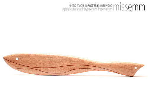 Unique handcrafted bdsm toys | Wooden spanking paddle | By kink artisan Miss Emm | Made from Pacific maple with brass details.