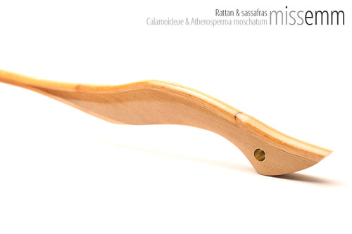 Unique handcrafted bdsm toys | Rattan spanking cane | By kink artisan Miss Emm | The shaft is rattan cane and the handle has been handcrafted from sassafras with brass details.