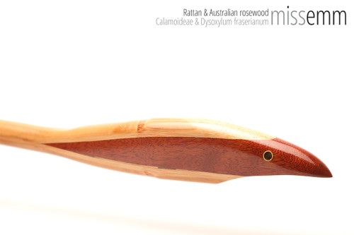 Unique handcrafted bdsm toys | Rattan spanking pane (flat bladed cane) | By kink artisan Miss Emm | The shaft is made from rattan cane and the handle has been handcrafted from Australian rosewood with brass details.