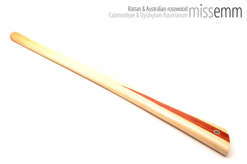 Unique handcrafted bdsm toys | Rattan spanking pane (flat bladed cane) | By kink artisan Miss Emm | The shaft is made from rattan cane and the handle has been handcrafted from Australian rosewood with aluminium details.
