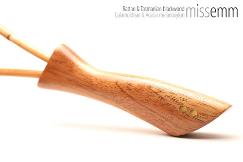 Unique handcrafted bdsm toys | Rattan loop cane | By kink artisan Miss Emm | The shaft is made from rattan cane and the handle has been handcrafted from Tasmanian blackwood with brass details.