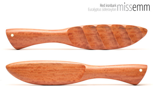 Unique handcrafted bdsm toys | Wooden spanking paddle | By kink artisan Miss Emm | Made from NSW ironbark with brass details.