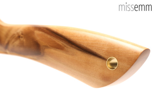 Unique handcrafted bdsm toys | Wooden spanking paddle | By kink artisan Miss Emm | Made from blackheart sassafras with brass details.