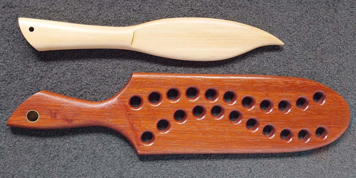 Kauri leaf style spanking paddle and kwila paddle with holes