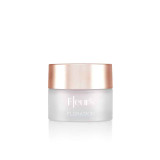 A frosted glass jar of skincare cream with a rose gold lid, labeled "Fleur's FLORASKIN."