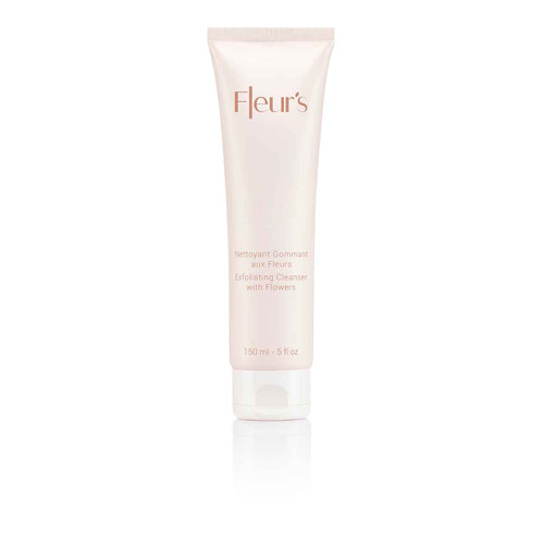 A tube of Fleur's Exfoliating Cleanser with Flowers, 150 ml, featuring a minimalist design in soft colors. A tube of Fleur's Exfoliating Cleanser with Flowers, 150 ml, featuring a minimalist design in soft colors.