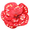 Red velvet flower pin with iridescent sequins and beads.