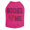 Bitches Love Me dog tank for large and small dogs.
Black rhinestones with red nailheads.  5"X4"