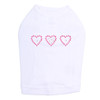 Three Little Hearts  Rhinestone on white dog tank for large and small dogs.