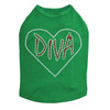 Diva Heart Rhinestone dog tank for large and small dogs.
6" X 5" design with red & clear rhinestones.