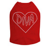 Diva Heart Rhinestone dog tank for large and small dogs.
6" X 5" design with red & clear rhinestones.