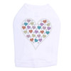 Heart with Multicolor Rhinestud Hearts dog tank for large and small dogs.