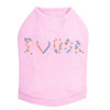 I Love USA - Multicolor Rhinestones dog tank for large and small dogs.
