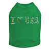 I Love USA - Multicolor Rhinestones dog tank for large and small dogs.