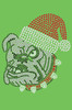 Bulldog Face (White) with Santa Hat - Lime Green Bandana